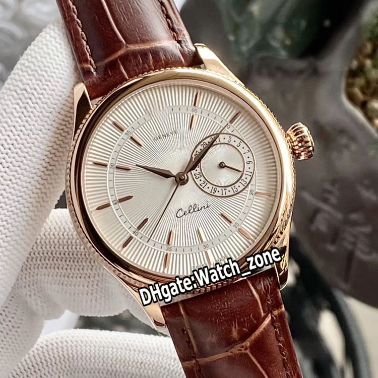

39mm Cellini Watches Rose Gold Case Date 39mm 50515 m50515-0008 m50519-0011 Automatic Silver Texture Dial Mens Watch Leather Strap Watch_Zone, Customized waterproof service
