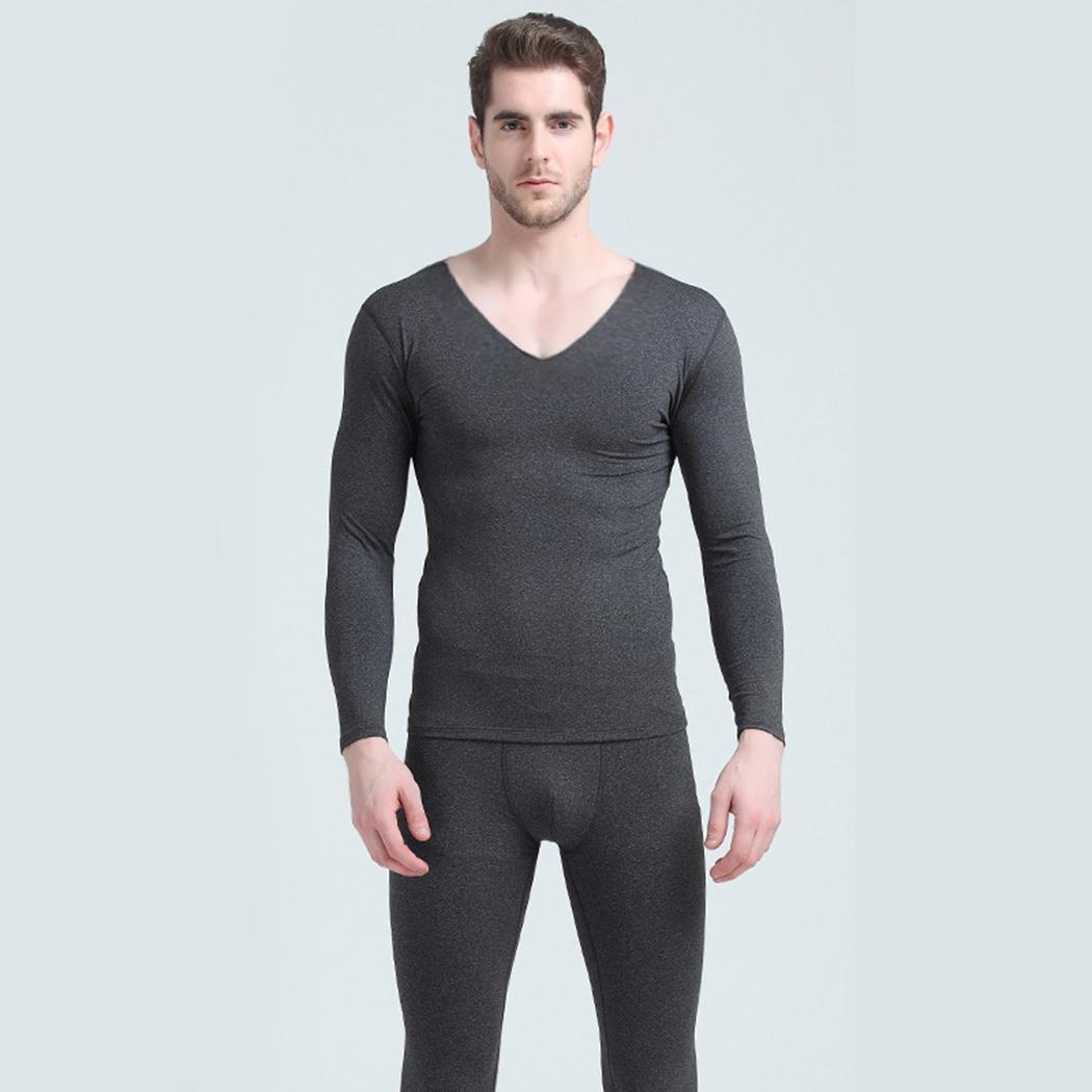 

Set Sleepwear Winter Solid O-Neck Men Casual Seamless Casual Thermal Underwear Set Warm Sleeve Long