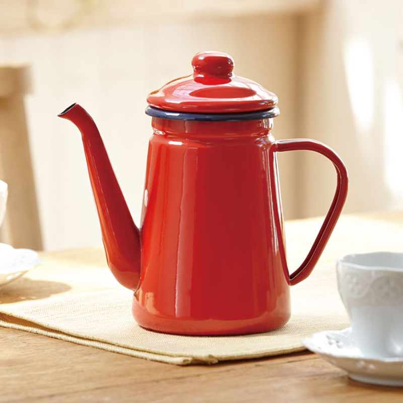 

1.1L High-Grade Enamel Coffee Pot Pour over Milk Water Jug Pitcher Barista Teapot Kettle for Gas Stove and Induction Cooker Red