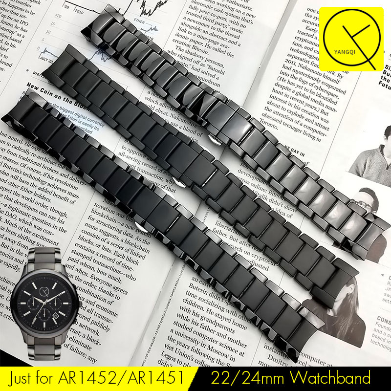 

22mm 24mm Ceramic Steel for AR1451 AR1452 Watch Band for AR Watches for Gear S3 Wrist Strap Brand Watchband Middle Scrub Curved End, Black;brown