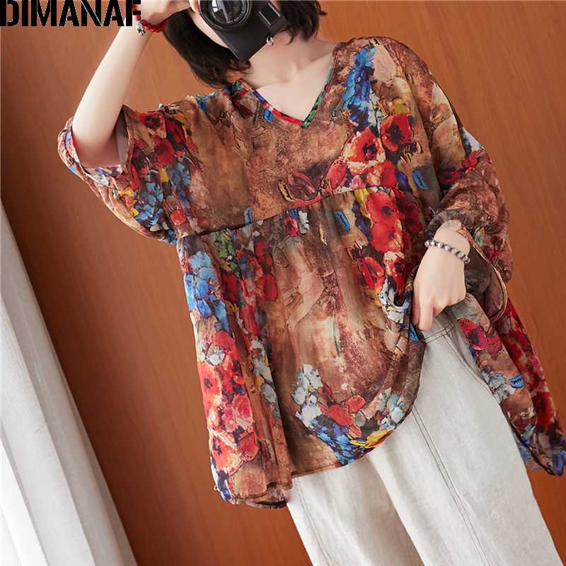 

DIMANAF Plus Size Blouse Shirts Women Clothing Elegant Lady Tops Tunic Floral Print Summer Beach Casual Loose Oversize 5XL 6XL, Ben8390