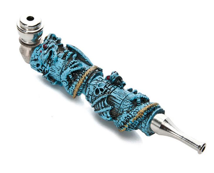 

New Type of Carved Metal Pipe 150 MM Long Blue Capped Resin Pipe Multicolored Tobacco Parts Wholesale