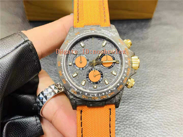 

Top Carbon Fiber Mens Watch Swiss 7750 Automatic Chronograph NTPT Carbon Fiber Case & Dial Sapphire Crystal Super light Mens Wristwatch, Slivery;brown
