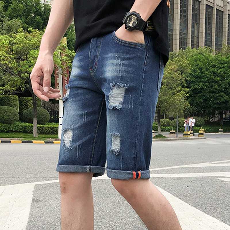 

Five-point broken loose jeans tide brand ins trend 7 points seven-point breeches shorts men's summer thin section wear, Pattern