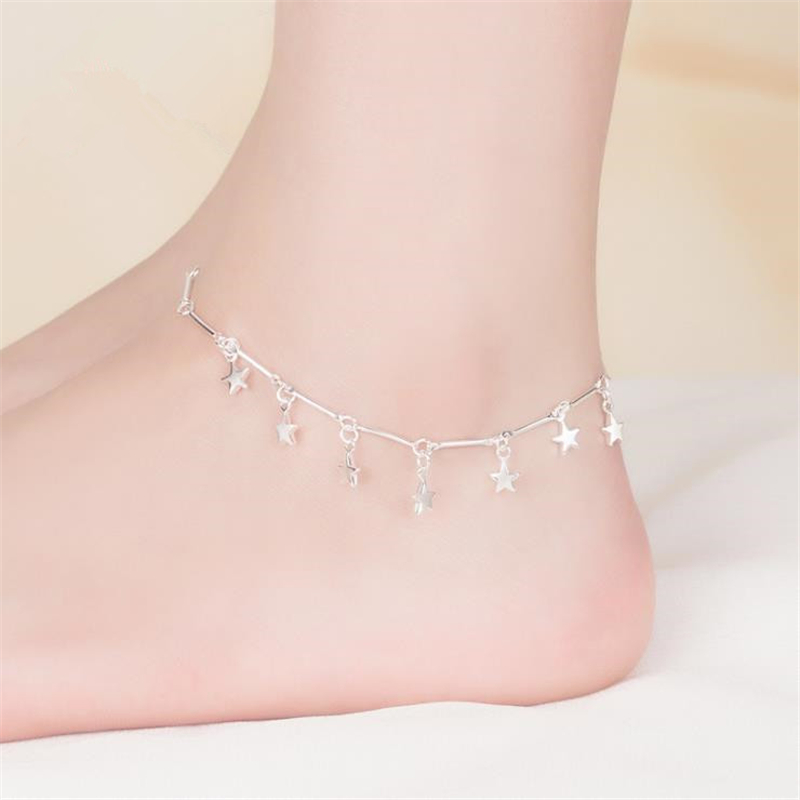 

KOFSAC New Fashion 925 Sterling Silver Chain Anklets For Women Party Charm Star Ankle Bracelets Foot Jewelry Cute Girl Gift Hot