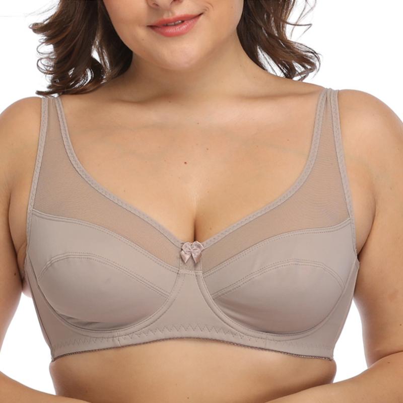 

Breathable Bra Summer Ultra-thin Sexy Mesh Underwear Pure Color Plus Size Bra, Gray