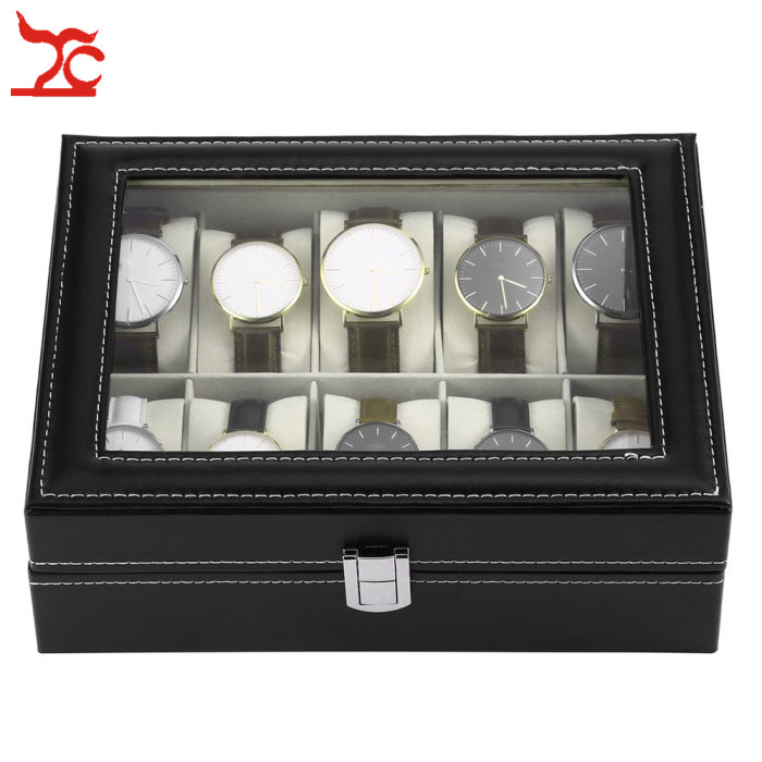 

Travel Roll Box High Quality 10 Grids Wristwatch Box Holder PU Leather Watch Box Watches Display Case Rectangle Jewelry Storage, Black;white