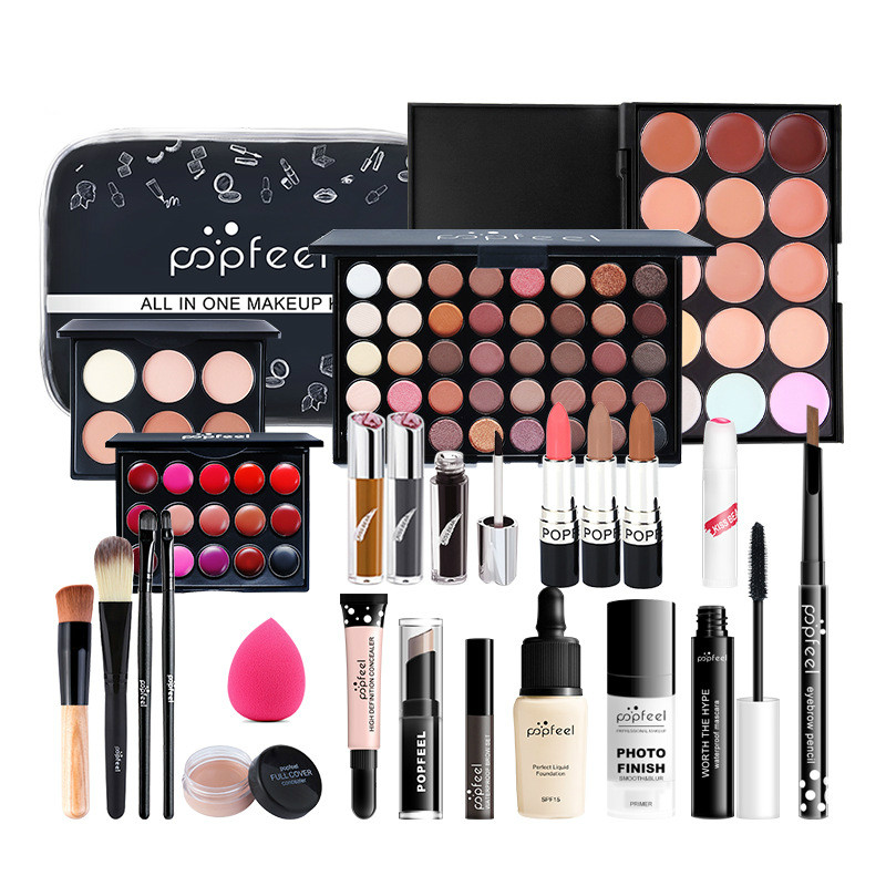 

24PCS/Set Make Up Sets Cosmetics Kit Eyeshadow Lipstick Eyebrow Pencil Lip Gloss Makeup Brush Powder Puff with Makeup Bag Kit