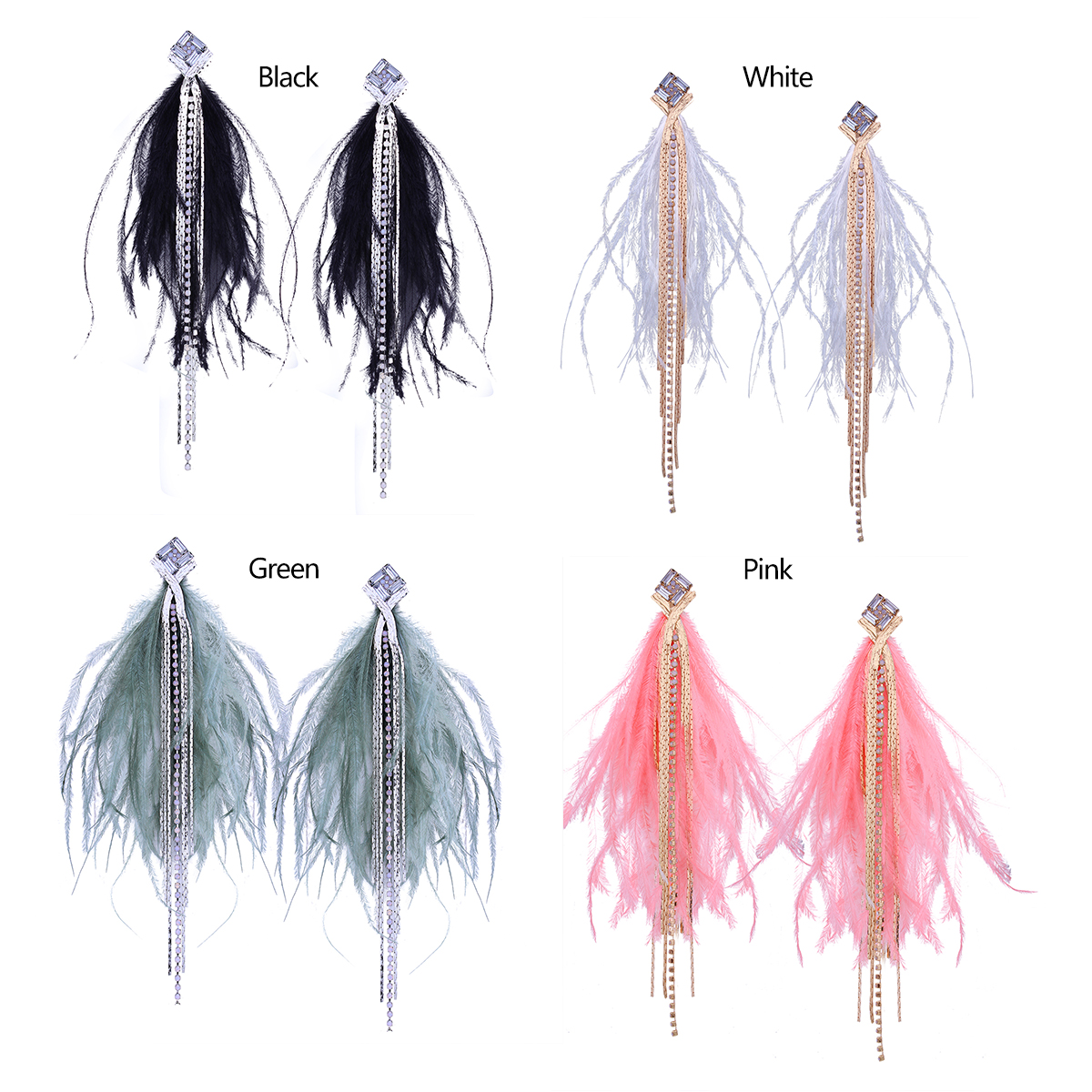 

Wholesale- diamonds dangle earrings women fashion chandelier long earrings Personality jewelry accessories four colors black white green