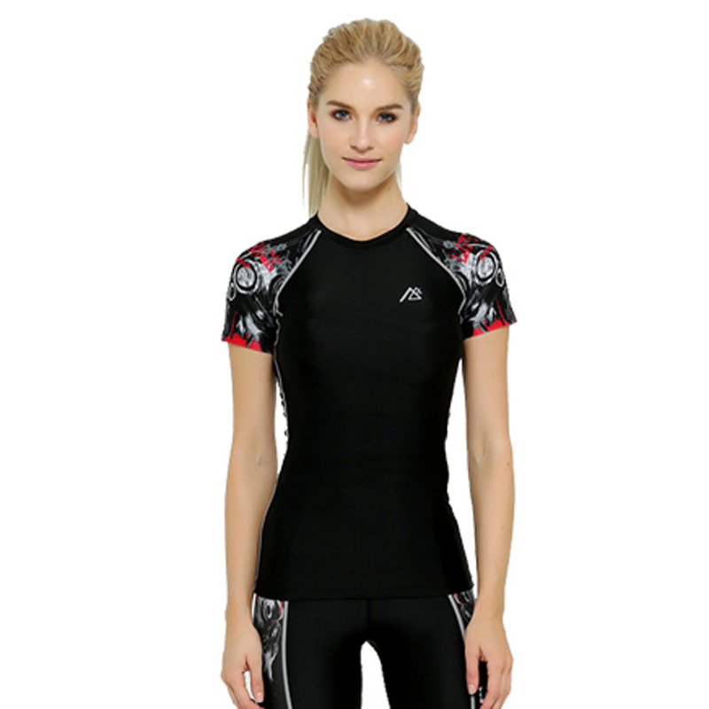 

2020 New Women girls Compression Short Sleeve Running T-shirt Unique 3D Print Breathable Clothing Female Fitness, Beige