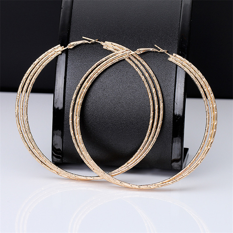

1Pair European Night Club Hollow Mutilayer Hoop Earrings for Women Metal Big Circle Earings Womens Gift Jewelry Accessory E135, Golden;silver