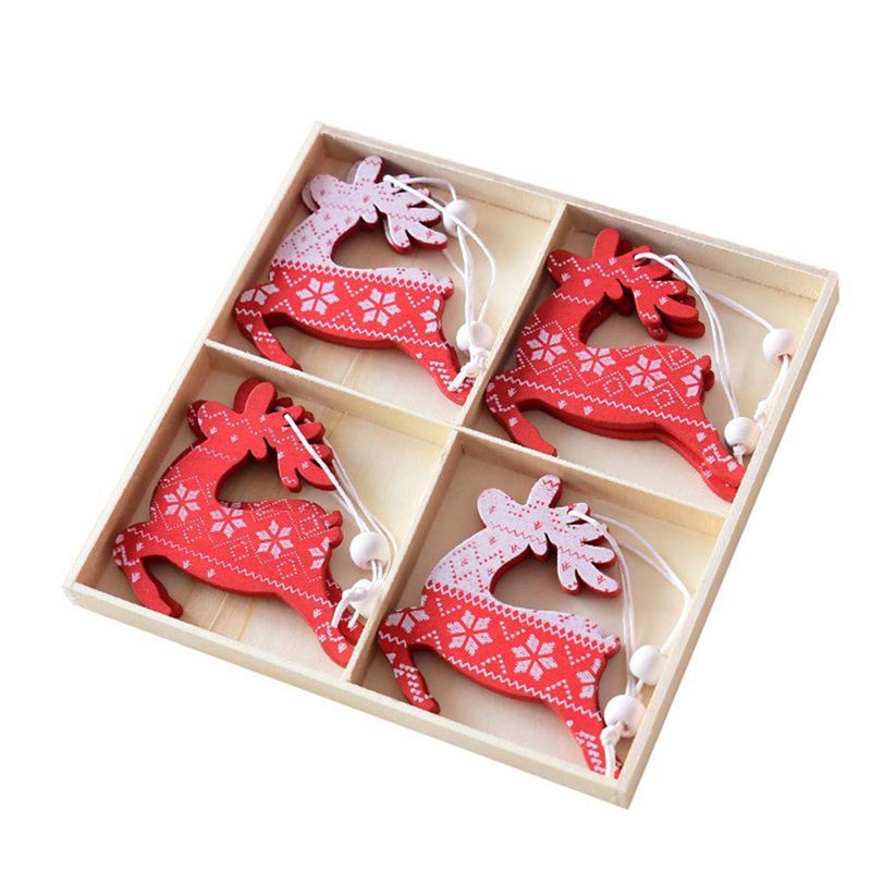 

ABFY-8pcs Xmas Hanging Wooden Reindeer Ornaments, Christmas Tree Decorations, red and White, 8cm(3.15 inch
