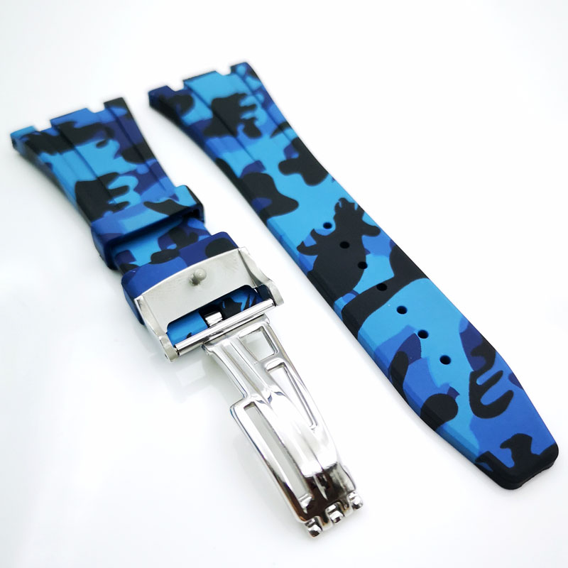 

26mm /18mm Blue Camouflage luxury high quality Rubber 18mm Deployment Clasp Strap for AP Royal Oak 15400 15300