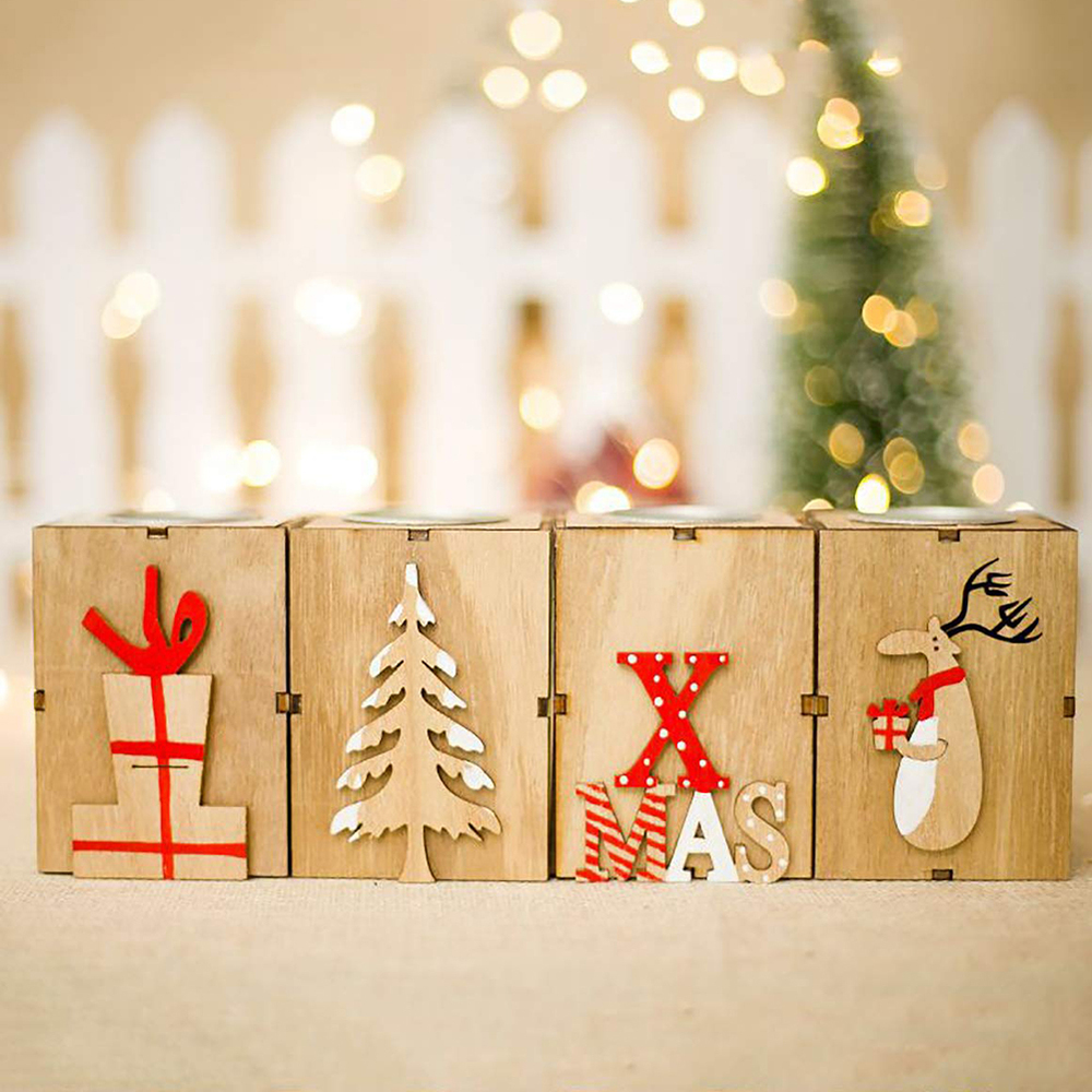 

1/4Pcs/pack Christmas candle with LED Christmas candle light Home Wooden Tealight Holders Set for Wedding Decoration