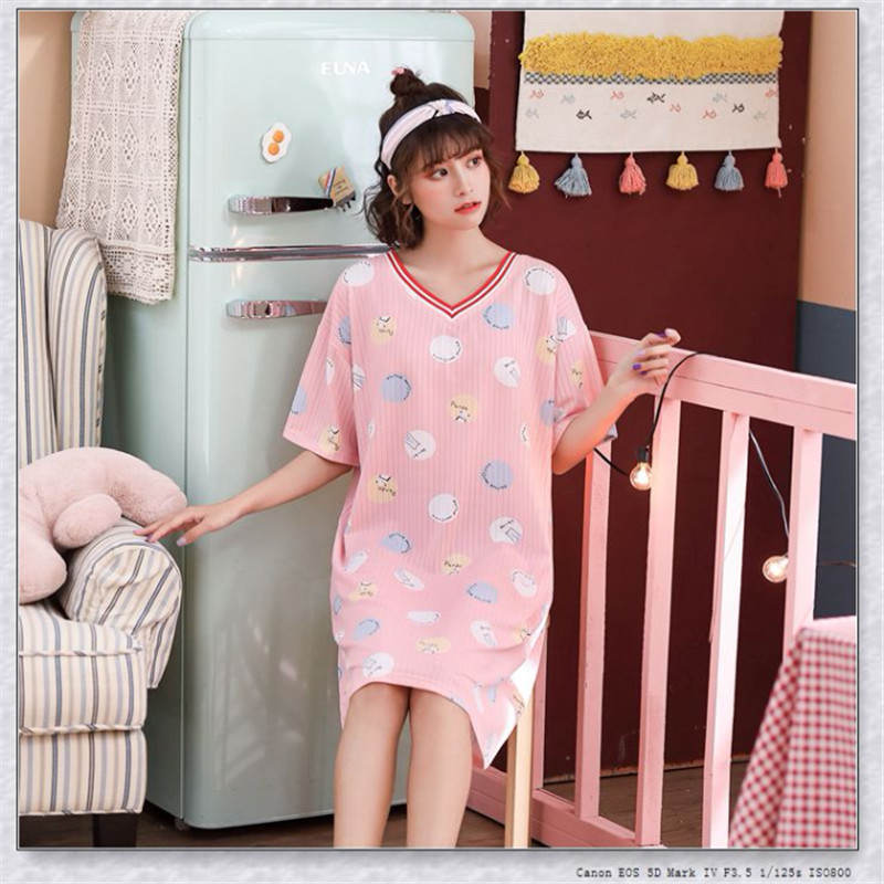 

Women Summer Short Sleeve Nightdress Comfortable High Quality Womens Korean Style Leisure Lovely Breathable New Fashion Clothes