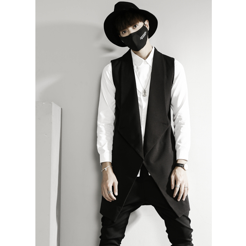 

2019 New men' clothing Hair Stylist GD Fashion Original designer Medium and long Suit Vest waistcoat plus size Singer costumes, Black