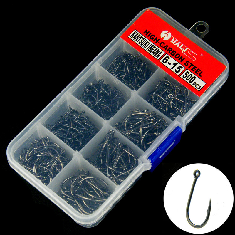 50 × Kohlenstoffstahl Barbed Drillings Set Angelgerät Fishhooks Box Satz