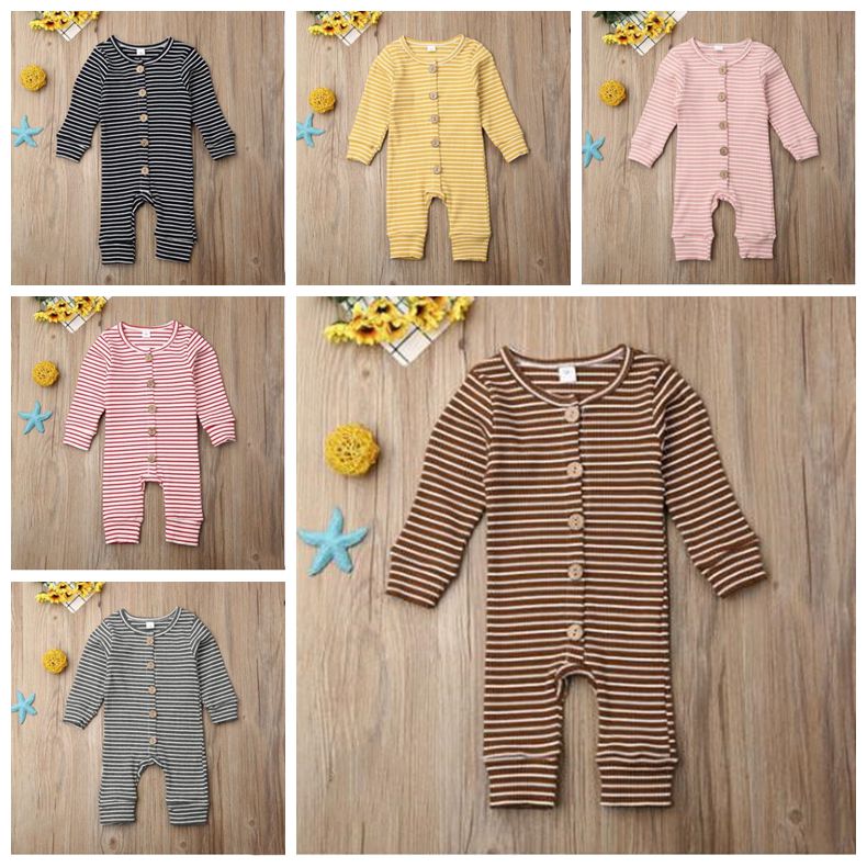 

Kids Striped Rompers Boy Designer Clothes Long Sleeve Casual Jumpsuits Infant Knit Thermal Boutique Climb Clothes Overall Pants PPY6990