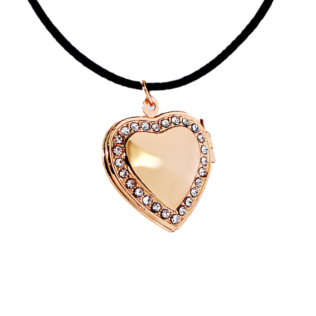 

Rhinestone Heart Photo Picture Lockets Memorial Necklace Jewelry Mom Gift