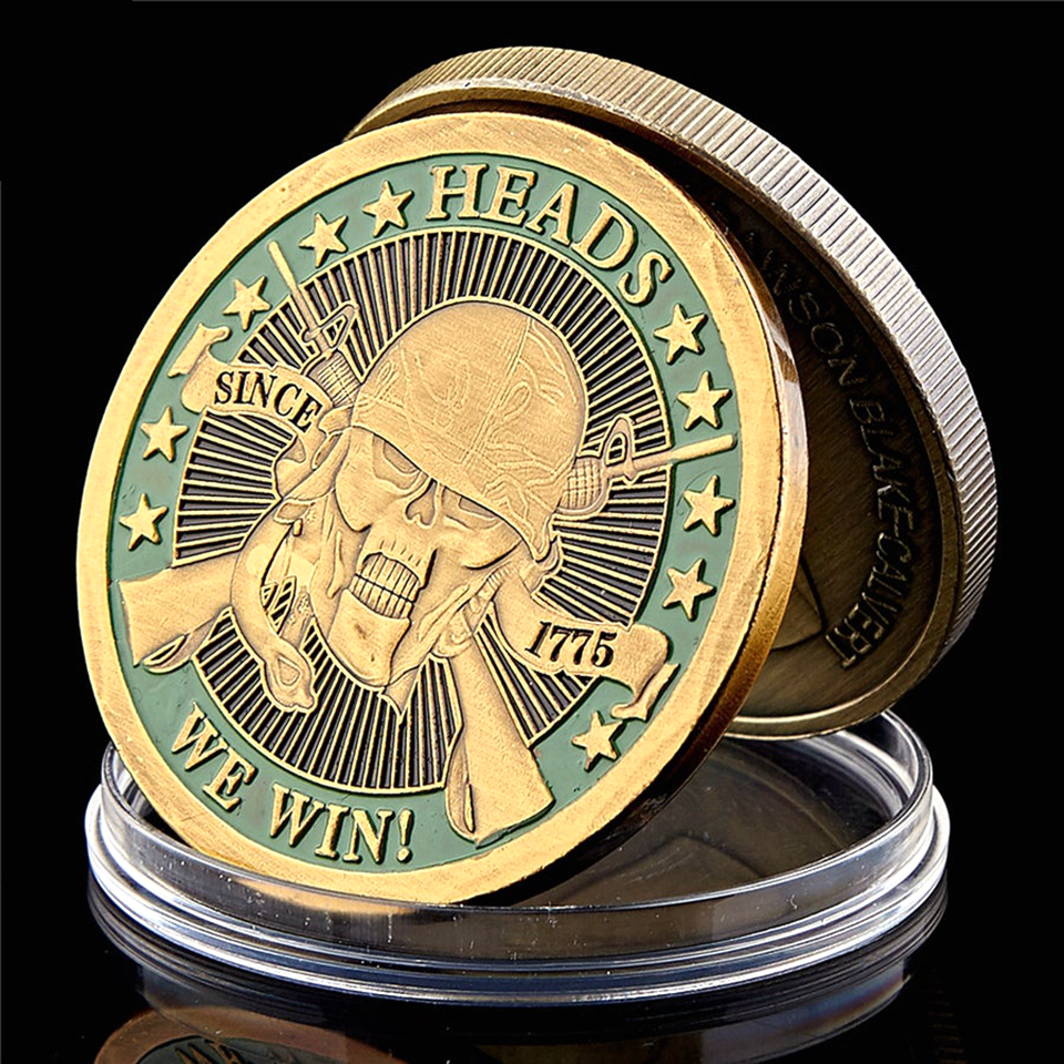 1775 Tails You Lose Heads We Win Skull Heroic Soldier Craft Gold Plated Metal Challenge Souvenir Coin-image-522376525