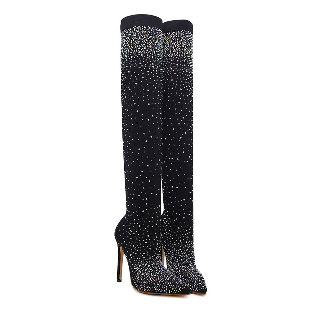 

2020 SAGACE women's winter high boots boots women shoes woman Pointed High Heels Stockings Over-The-Knee Drop shipping CSV O1213#25, Black