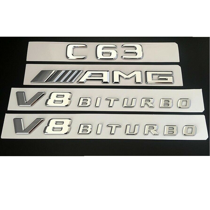 Chrome C63s AMG V8 Biturbo Trunk Fender insignes emblèmes pour Mercedes Benz UK