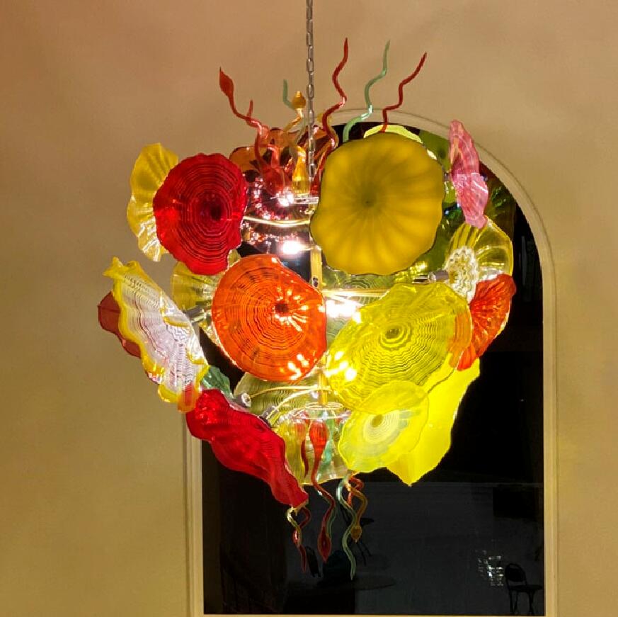 

Italian Flower Plates Pendant Lamp Home Hotel Decorative Hand Blown Glass Chandeliers Lighting LED Murano Ceiling Chandelier Light
