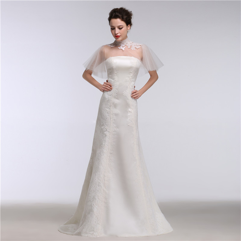

High Fashion Wholesale Plus Size Wedding Dresses Bridal Gowng High collar Lace Vintage Wedding Dresses A Line Appliques Bridal Wedding Gowns, Hunter green