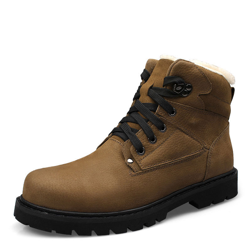 

Man Winter Boots Plush Fur Warm Male Snow Boot Genuine Leather Men's Shoe Big Size, Black