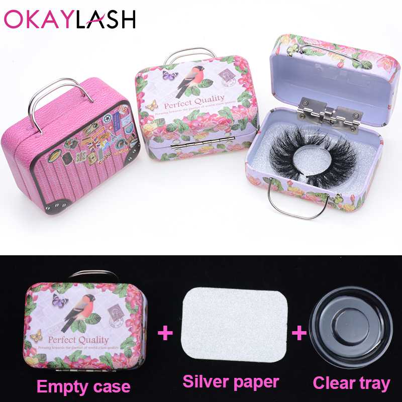 

OKAYLASH Hot Selling Cute Small Steel Empty 25mm Eyelash Package Suitcase Creative 3D Mink Lashes Packing Box Wholesale