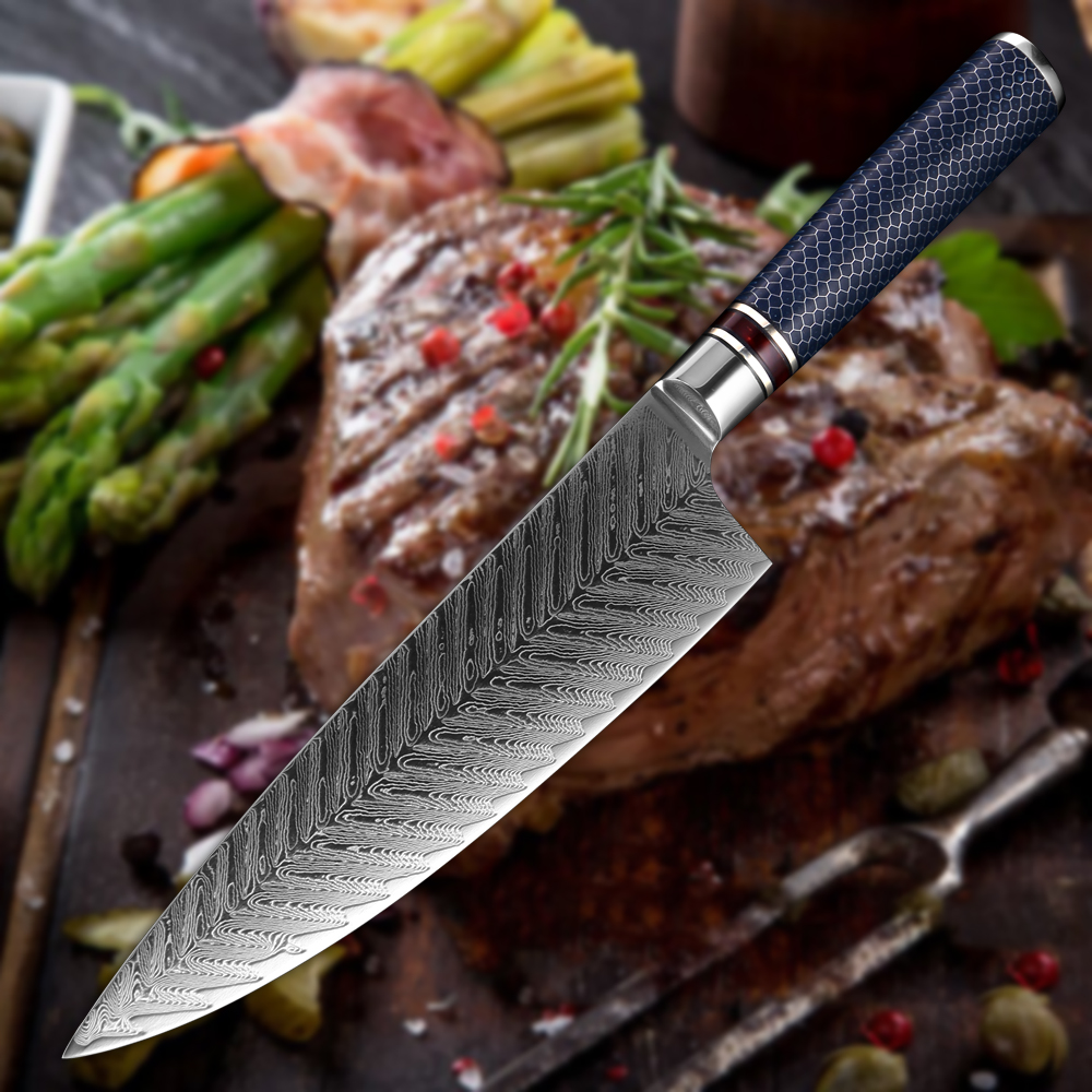 

Chef Knife Damascus Steel 8.5 Inch Professional Japanese Kitchen Knife Sharp Gyutou Kiritsuke Utility Resin Honeycomb Handle Cooking Tools