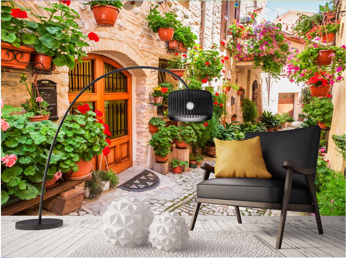 

WDBH 3d wallpaper custom photo European street flowers brick wall painting living room home decor 3d wall muals wall paper for walls 3 d, Non-woven