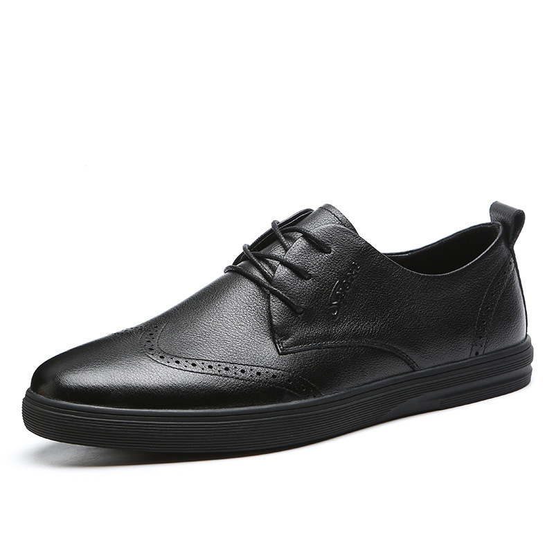 

new casual footwear youth leather extra large size men's shoes lace-up men dress shoes, Black