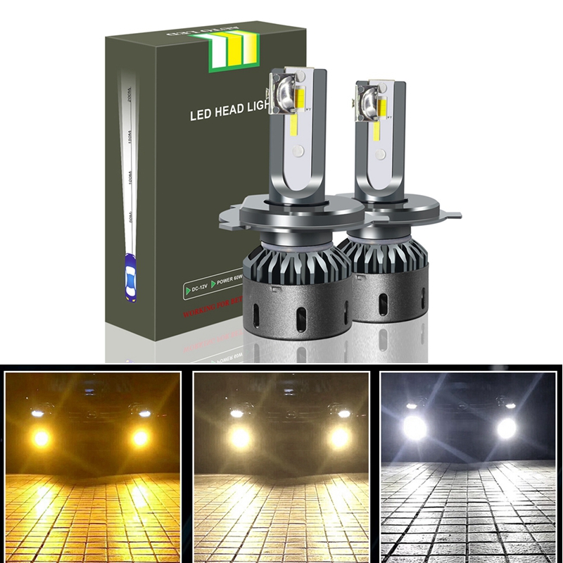

2Pc Car LED H1 H3 H4 H7 Headlight Bulbs Super Bright Far Near Light Bicolor LED Headlight 6000LM 12V Car Driving Running Lamp