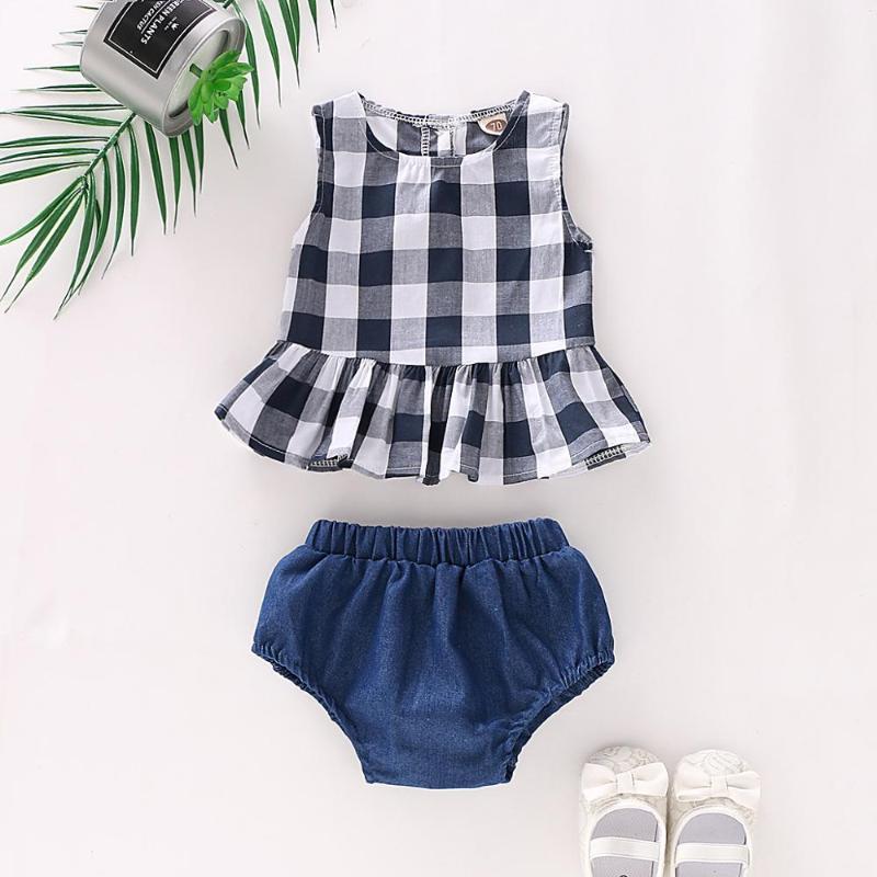 

Newborn Toddler Girls Plaid Vest+ Triangle Shorts Two Piece Outfit Maching Set Baby Girl Summer Clothes ropa de, Black