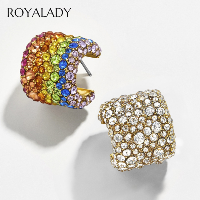 

Stud Rainbow Color Micro Paved CZ Earrings For Women Flash Crystal Party Wedding Ear Jewelry Female Brincos Oorbellen