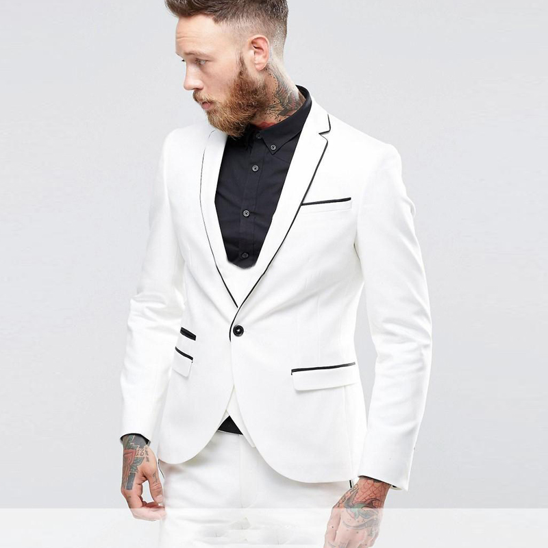 

White Slim Fit Groom Suits Italian Business Suit Mens Suits 3 Pieces Wedding Suits Tuxedos for Men Jacket+Pants+Vest, Same as image