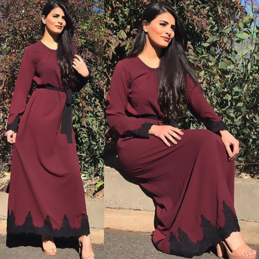 

Muslim Arab Dress Women Maxi Long Dresses Fashion Long Sleeve vestidos Autumn winter Plus Size Muslim National Constume #D383