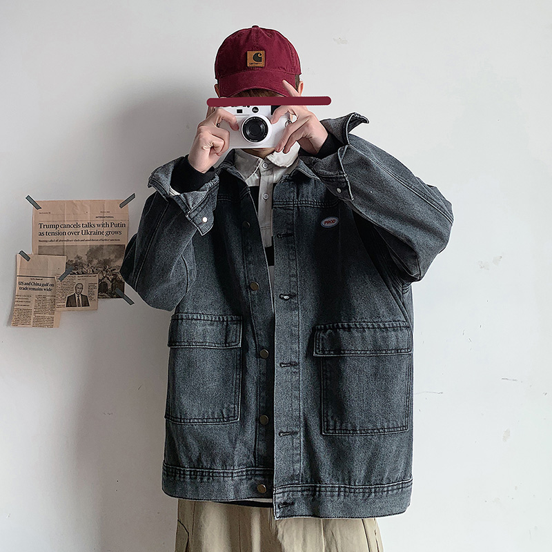 

Oversized Denim Jacket Men Winter Vintage Bomber Urban Streetwear Waterproof Long Sleeve Ultra Lightweight Coats Fall EE9JK