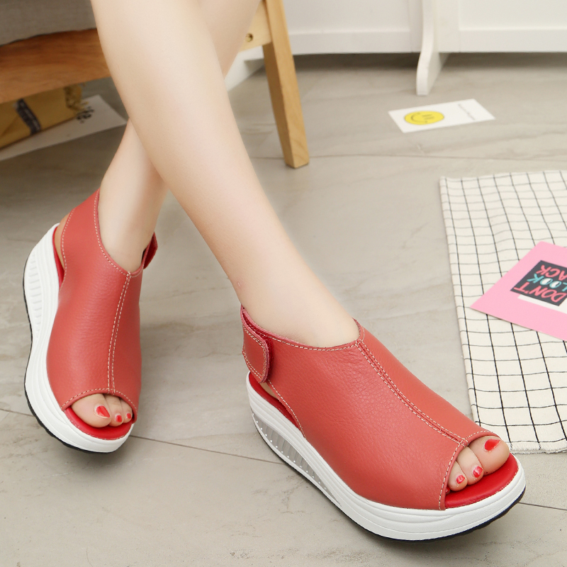 

2020 Summer Women Sandals Platform Wedges Sandals Leather Swing Peep Toe Casual Shoes Women Walk Shoes Flats, Yellow