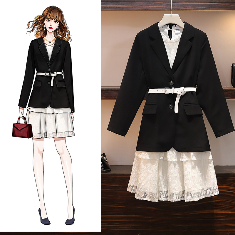 

Women's Suit Dress 2020 Spring and Autumn Plus Size Women's New Fashion Suit Dress Women, Black (send belt)