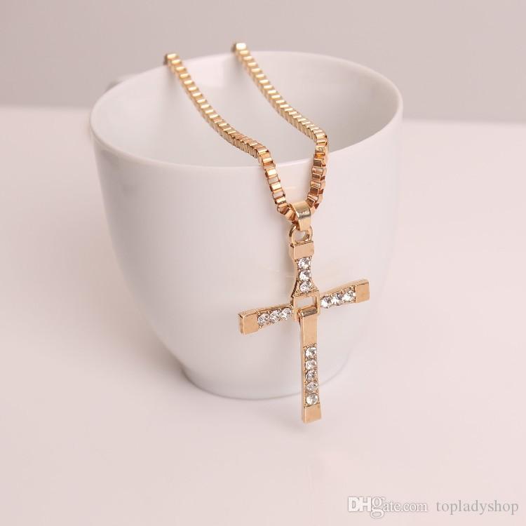 

Vintage Fine Jewelry Punk Statement Necklace Male Cross Crystal Necklace&Pendants For Men Sterling Silver palted wholesale