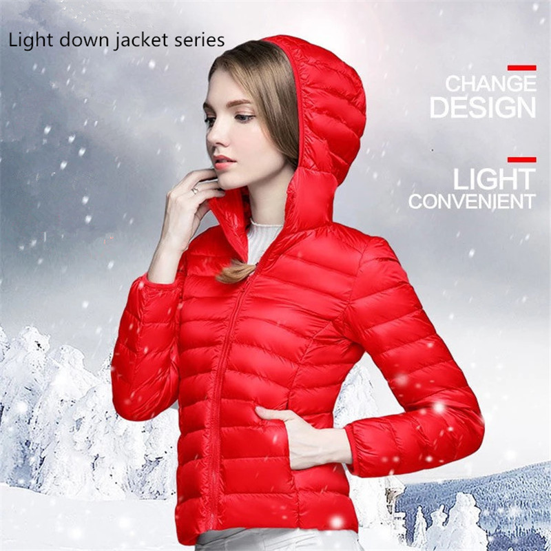 

Casual Loose Large Size Women's Fashion Slim Long Sleeve Bright Color White Duck Down Warm Hooded Ladies Short Thin Down Jacket, Lzy003