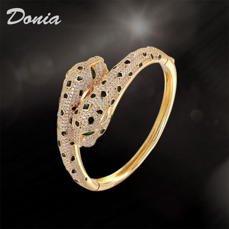 

Donia jewelry luxury bangle European and American fashion exaggerated classic leopard print micro-inlaid zircon designer ring set