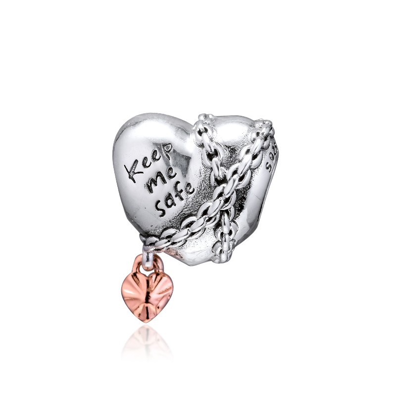 2019 Autumn 925 Sterling Silver Jewelry Chained Heart Charm Beads Fits Pandora Bracelets Necklace For Women DIY Making-image-494343691