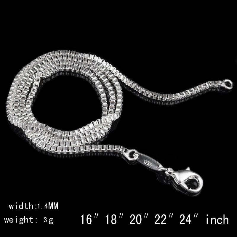 

plating 925 Sterling Silver Necklace Chain Women Wedding Jewelry 1.4MM/2MM Box Chain Necklace New Arrive Hot Fashion Jewelry