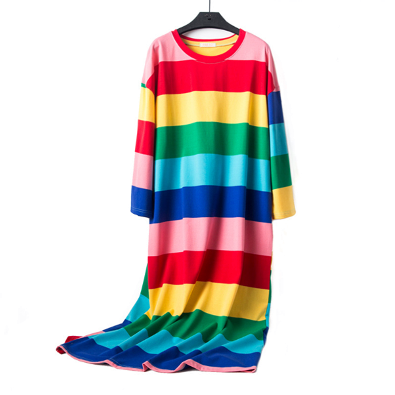 

Striped nightdress women spring autumn night dress cotton long sleepwear nightshirt cute loose winter nightwear nightgown, Pink striped