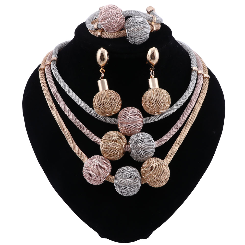 

Fashion African Beads Necklace Earrings Set Brand Dubai Gold-colorful Jewelry Set Nigerian Woman Wedding Bridal Bijoux