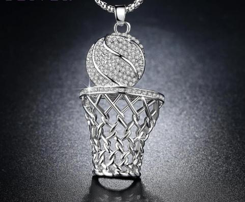 

2020 Hiphop Basketball Necklace for Men Fashion Clear Zircon Gold/Silver Color Pendant Long Chain Necklace Party Gifts