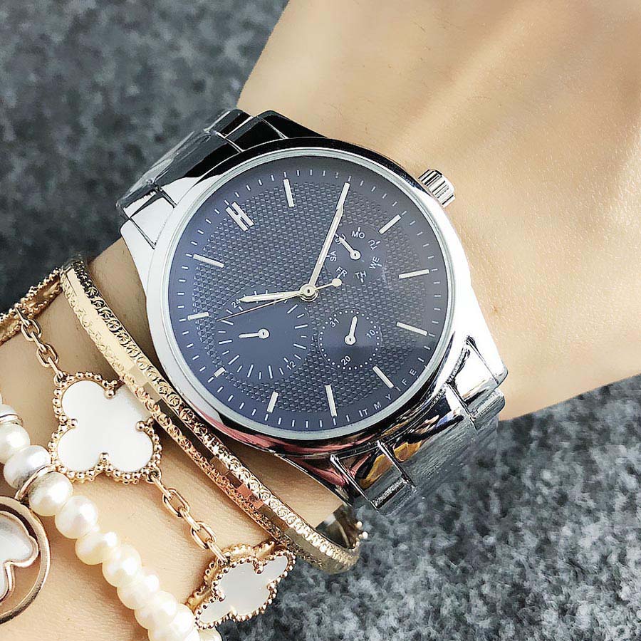 

Fashion Brand wrist watch for women's Girl 3 Dials style Steel metal band quartz watches TOM 14, Slivery;brown
